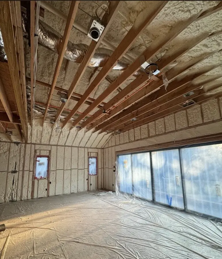 Interior walls and ceiling insulated with spray foam during new construction in Dahlonega